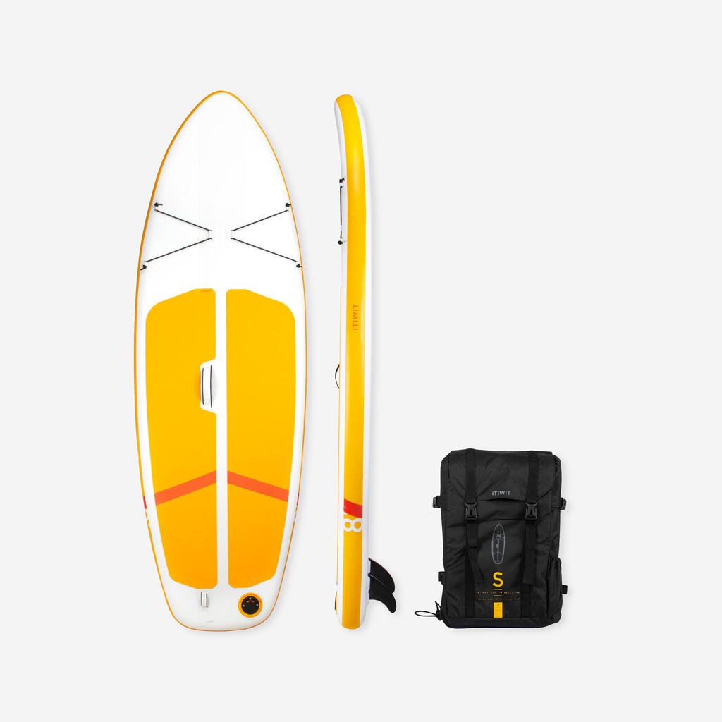 100 COMPACT 8FT (S) INFLATABLE STAND-UP PADDLEBOARD - YELLOW/WHITE (up to 60kg)